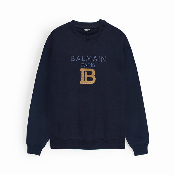 Balmain Towel Embroidered Navy Sweatshirt